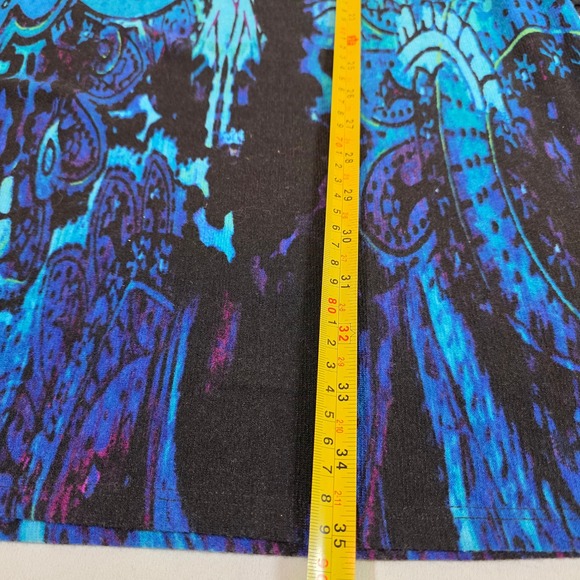 Vtg MSK Womens Large Blue Paisley Bell Sleeve Tunic Dress Blue Teal Boho Leopard - Picture 6 of 6